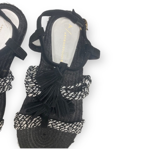 Anthropologie Women’s Black and White Fringed Rope Sandals NEW - Picture 5 of 7